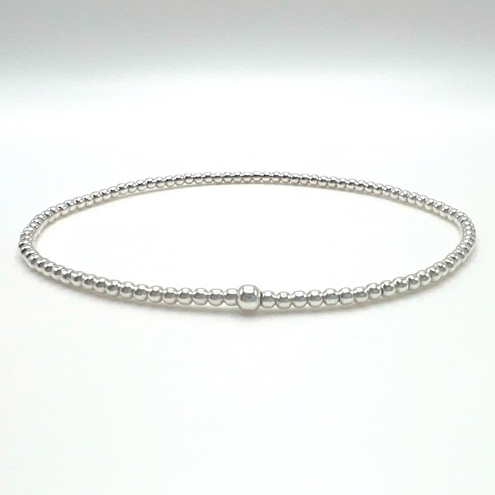 2mm Bracelet made with Sterling Silver Beads on Durable Elastic